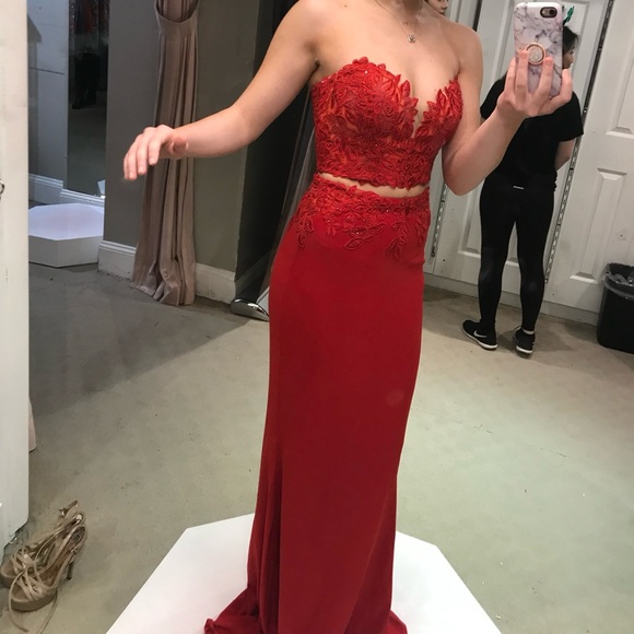 Faviana two piece lace up strapless corset top Prom dress - Picture 2 of 8